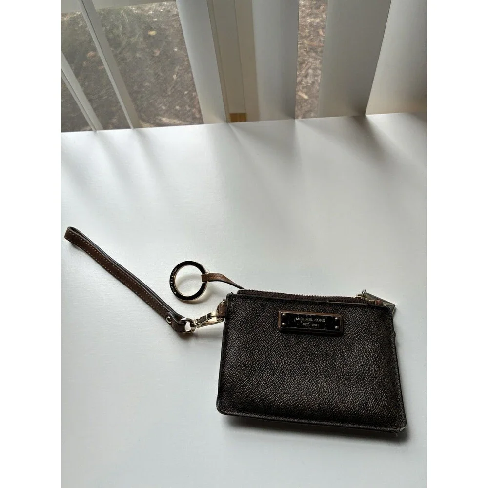 Michael Kors Brown Wristlet - MK Logo- ID Window- Zip Compartment- Pre-Owned